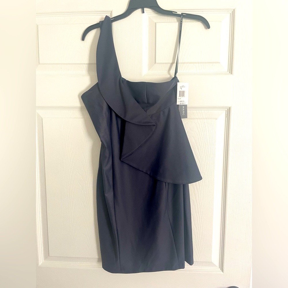 NEW Andrew Marc Navy Blue Cocktail Dress *with tags* (lined, one shoulder)